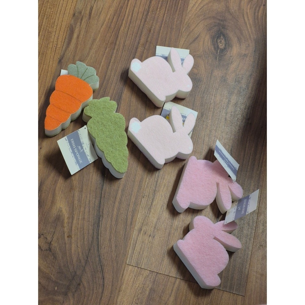 6 Target Bullseye's Easter 2026 4 Bunny & 2 Carrot Shaped Dish Sponges 4" NEW s3